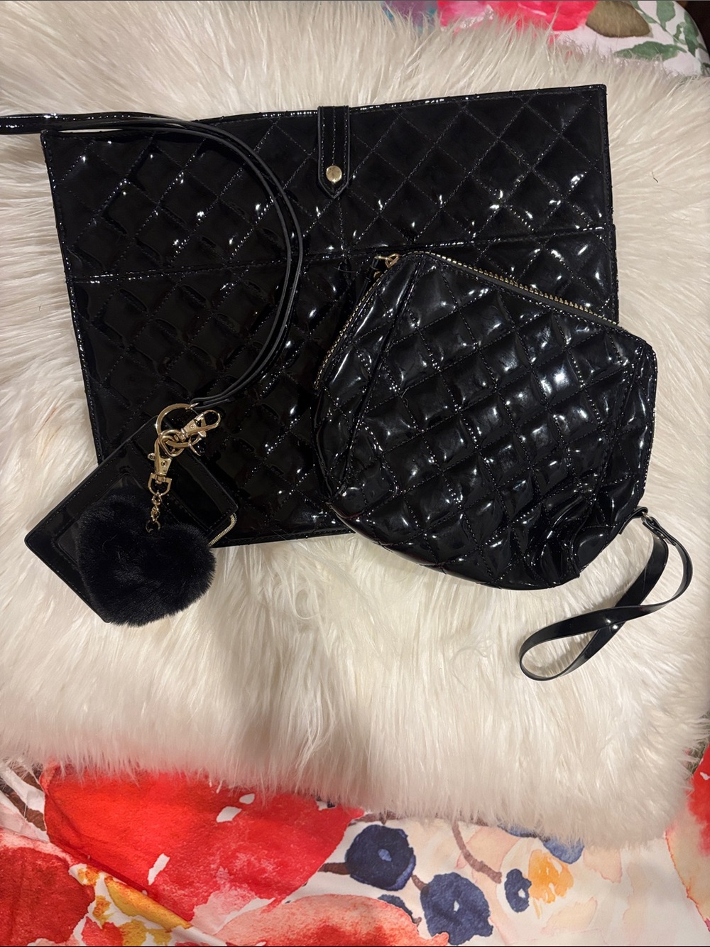 Isaac Mizrahi Quilted Patent Wristlet and Pouch Set - Black